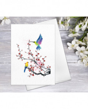 Floral Flower Cherry blossoms Blooming Watercolour Card Flower Greeting Cards Anniversary Mother's day Valentine's Day Blank Greeting Card
