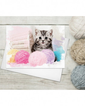 Cat & Yarn Card Funny Greeting Cards w/ Envelopes Watercolour Card Cat Lover Greeting Cards Thank You Cards Cute Cat Fine Art Birthday Card