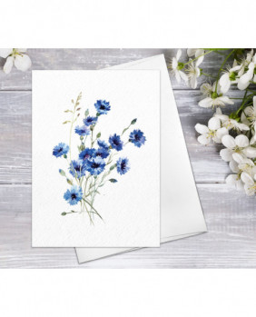 Flower Floral blue daisy chrysanthemum Watercolour Card Flower Greeting Cards Anniversary Mother's day Valentines Day Blank Greeting Card