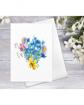Flower blue floral daisy chrysanthemum Watercolour Card Flower Greeting Cards Anniversary Mother's day Valentines Day Blank Greeting Card