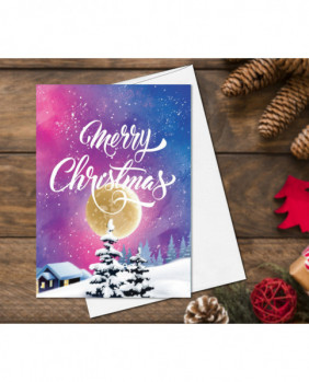 Starry Skies Watercolor Christmas Cards set of 4, Merry Christmas and Happy New Year Cards Holiday Greeting Card Pack Moon Cards