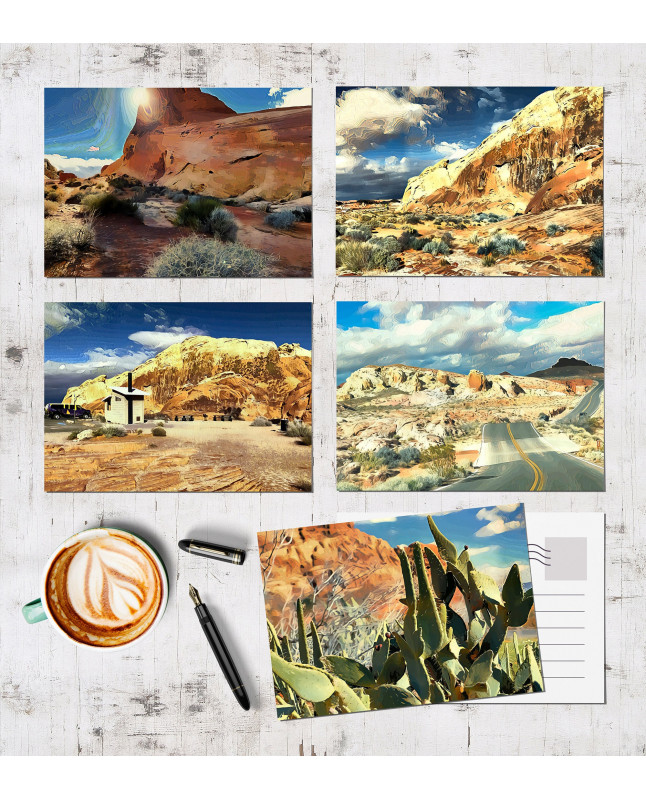 Landscapes Postcards Postcard Set Paintings Cards Desert Art Southwest Gift, Red Rock, Colorful Artwork Las Vegas NV Travel Posters Prints