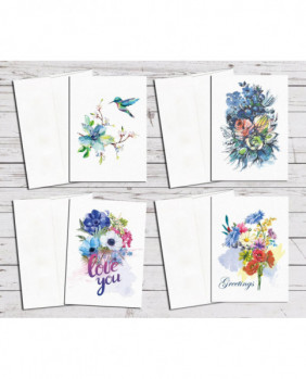 Supperb Greeting Cards - Watercolor Flowers Bouquet Floral Variety Pack  Valentines Day Wedding Anniversary Card /Thank you Card (Set of 4)