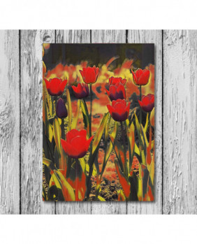Custom Oil Painting on Linen Canvas -  Red Tulips Landscape Bouquet Flowers Floral Garden Custom Painting Home Decor Spring Wall Art