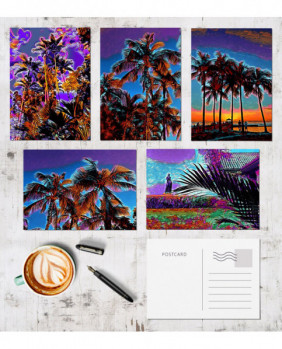 Landscapes Palm Tree Postcards Set  Palm Tree Tropical Tree Painting Art Postcards Colorful Cards Hawaii Travel Posters landscape Prints