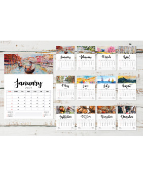 2022 Watercolor Personalized Calendars Month Calendar Landscape Wall Calendar
