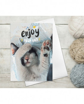 Personalize Cat Funny Greeting Cards  Sleeping Cat Card Enjoy Your Day acrylic painting Card Thank You Cards Cat Custom Name Birthday Card