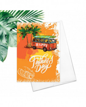 Happy Father's Day Surf Bus Surfing Greeting Card Friendship Fathers Day Card Father Summer VW Bus 70's Vintage Bus Card Fathers Day Gift