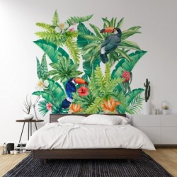 Tropical Bedroom Leaf Green Leaves Floral Decor Wallpaper