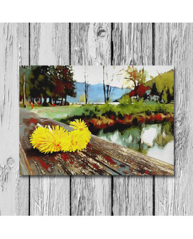 Custom Oil Painting on Canvas -  Wildflowers Daisy Landscape River Tree Flowers Landscape Painting Custom Painting Home Décor Wall Art