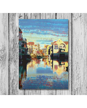 Custom Oil Painting on Canvas -  City Landscape Painting Custom Painting Building Landscape River Water View Home Décor Wall Art