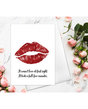 Valentine's Day Card - Kiss on the Lips Red Lipstick For Boyfriend Husband It Iook a full five minutes Valentines Day Greeting Card